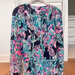 Lilly Pulitzer Multicolor Floral Print Top in Navy, Teal & Pink